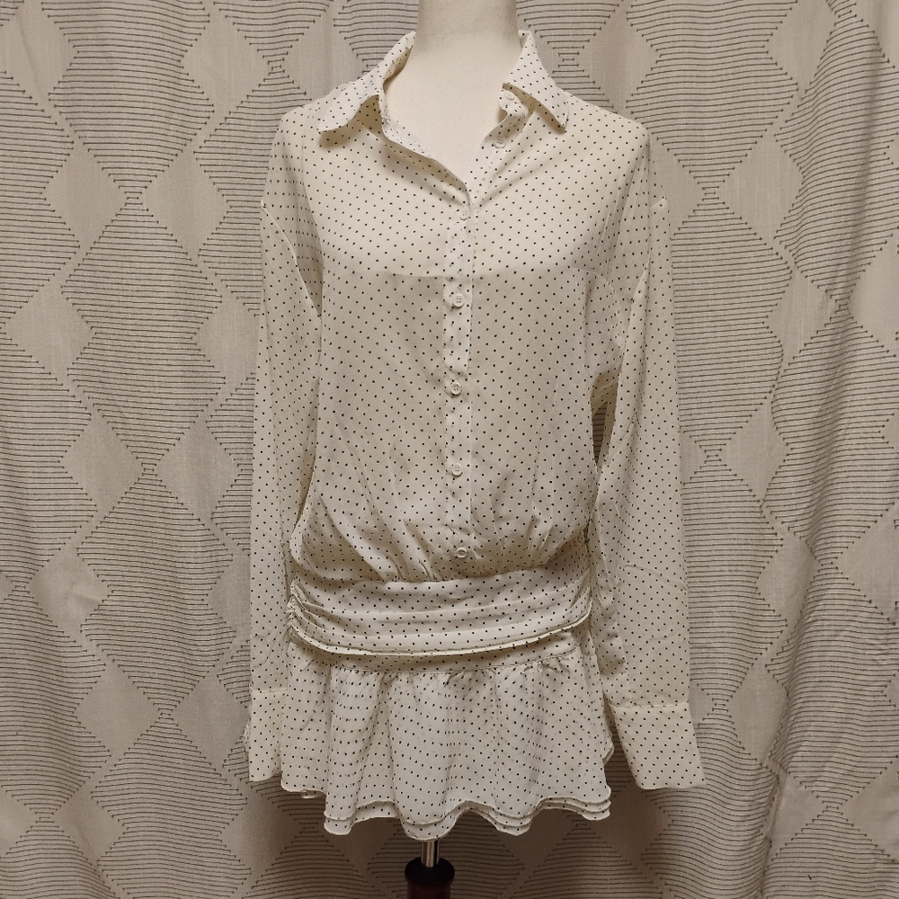 Lioness Girls Girls Girls Mini Dress Porcelain Polka Collared Button Front Med.